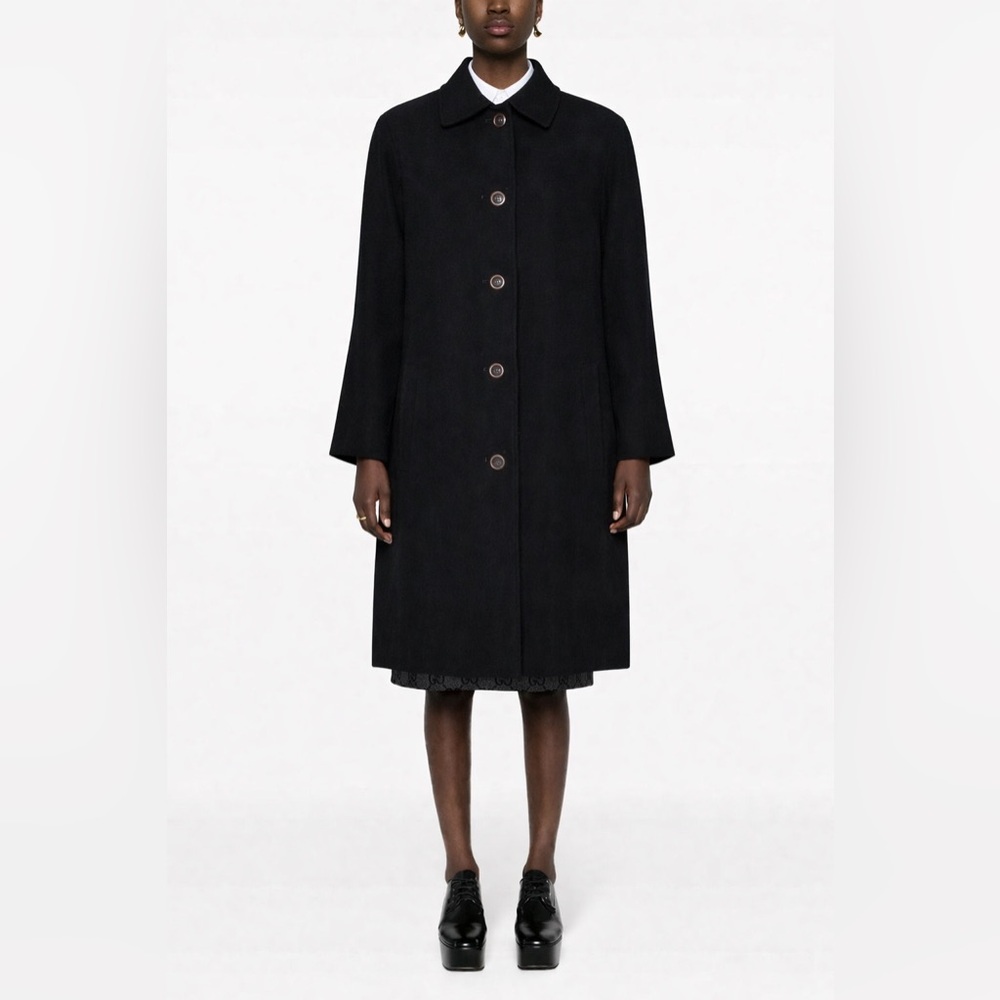 VINTAGE - Fen-Nelli Black Minimal Coat | Single-Breasted Classic Tailored Trench